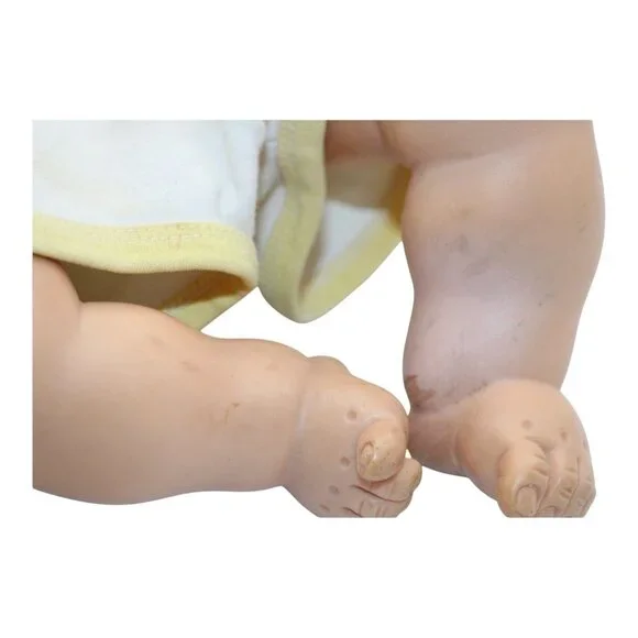 Vintage Baby Doll With Green Floral Jacket & Yellow Trim Vinyl & Cloth Body Brow - Picture 3 of 8